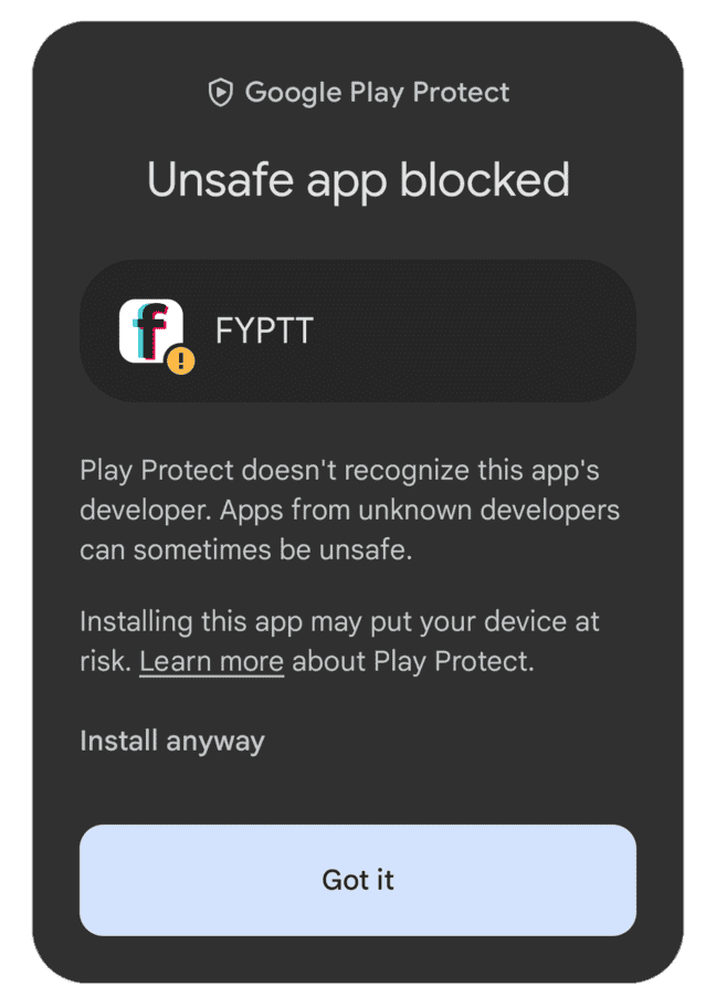 Unsafe App Blocked